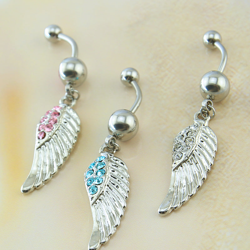 14g-Wing-Stainless-Steel-Belly-Rings-Piercing-Cubic-Zirconia-Dangle-Navel-Piercing-Jewelry