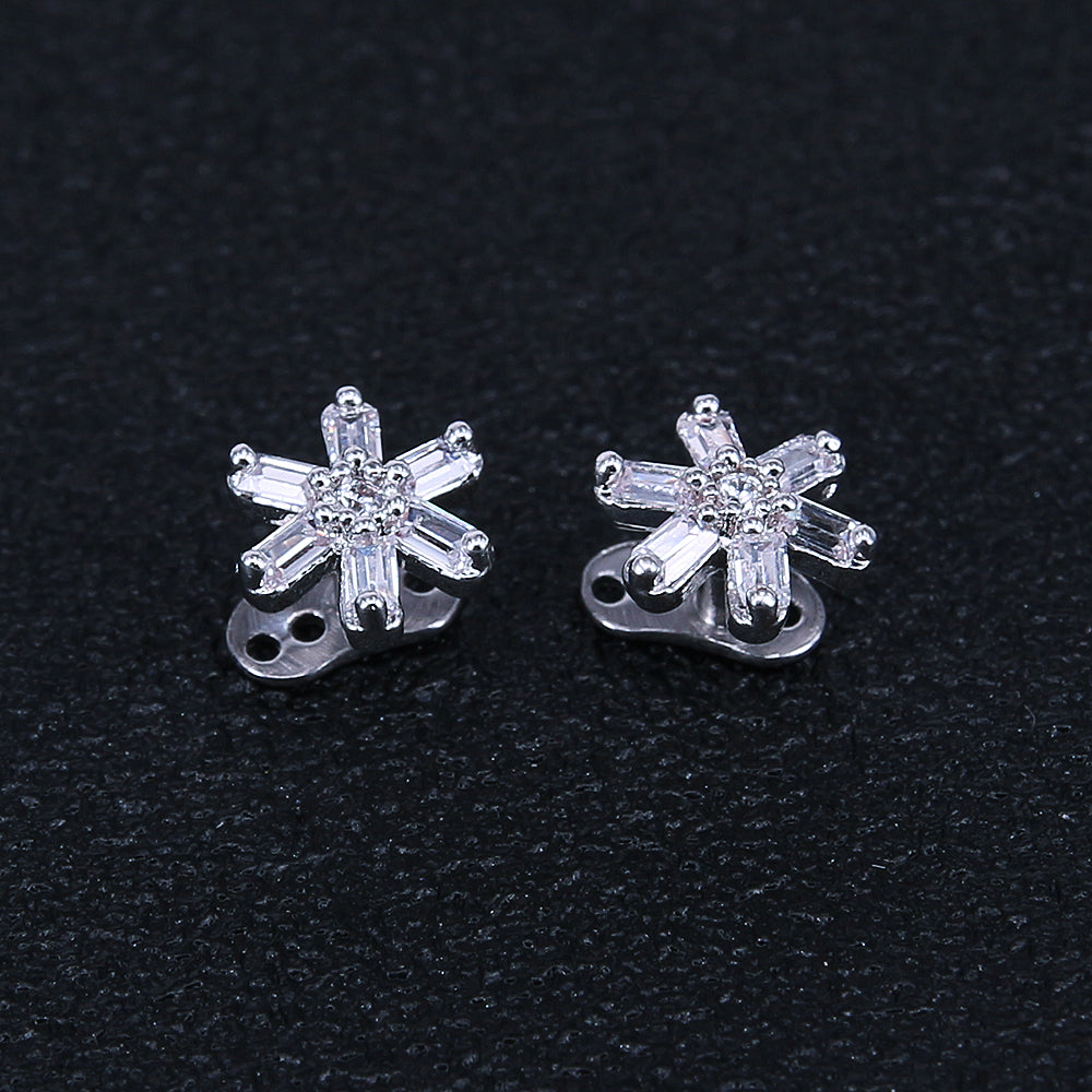 14g Daisy Flower Cubic Zirconia Dermal Anchor Tops & Surgical Steel Base Microdermals