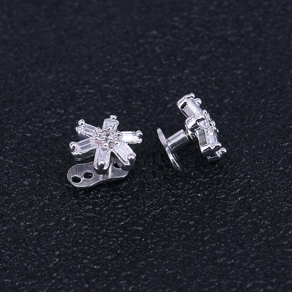 14g Daisy Flower Cubic Zirconia Dermal Anchor Tops & Surgical Steel Base Microdermals