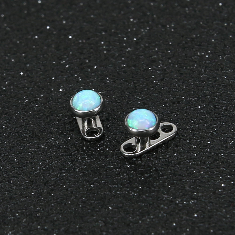 2 Pcs 14g AB White Opal Dermal Anchor Tops & Surgical Steel Base Microdermals