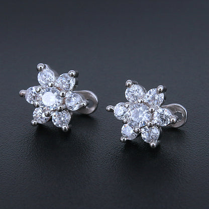 14g Flower White Cubic Zirconia Dermal Anchor Tops & Surgical Steel Base Microdermals