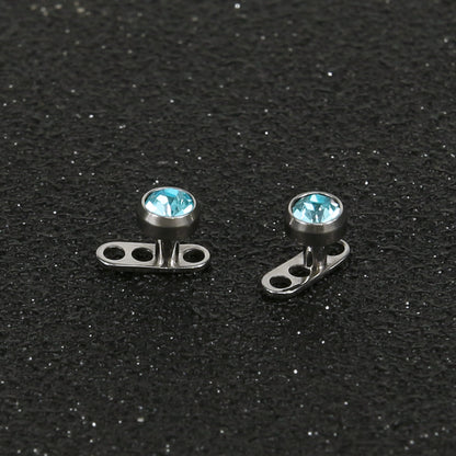 2Pcs 14g Aqua Cubic Zirconia Top Dermal Anchor Microdermals Piercing