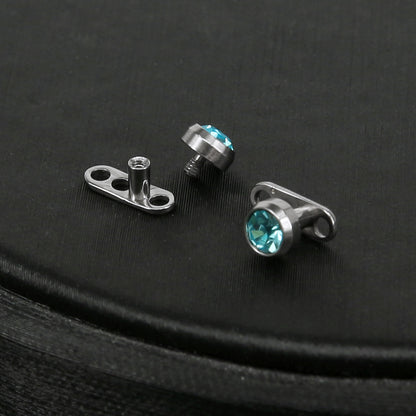 2Pcs 14g Aqua Cubic Zirconia Top Dermal Anchor Microdermals Piercing