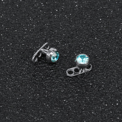 2Pcs 14g Aqua Cubic Zirconia Top Dermal Anchor Microdermals Piercing