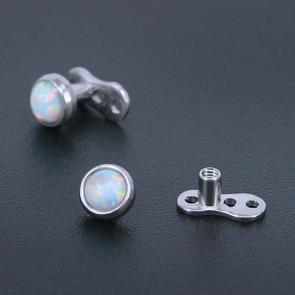 14g White Opal Dermal Anchor Tops & Surgical Steel Base Microdermals