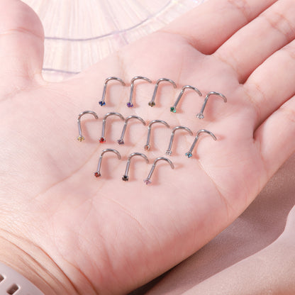 14Pcs/Set Nose Studs Piercing Surgical Steel Screws Nose Rings-Economic Set