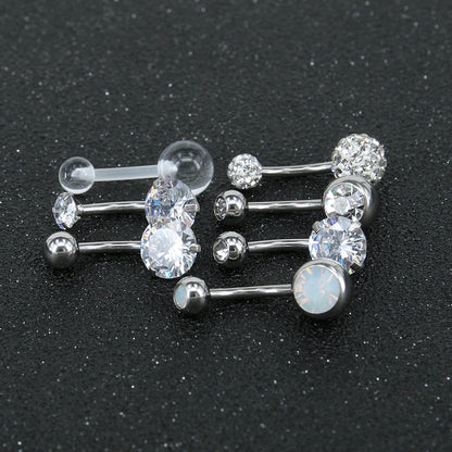 7 Pcs Belly Button Rings Crystal Zirconia Opal Navel Piercing - Economic Set