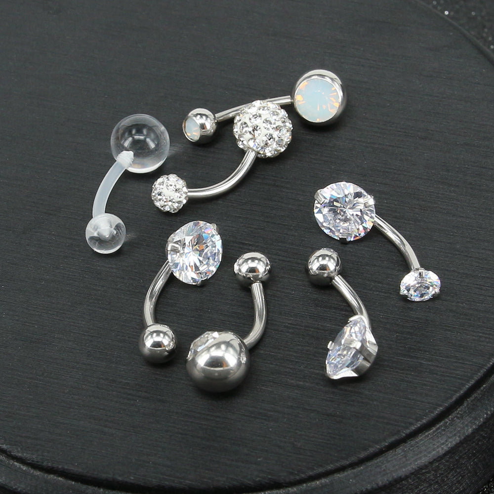 7 Pcs Belly Button Rings Crystal Zirconia Opal Navel Piercing - Economic Set