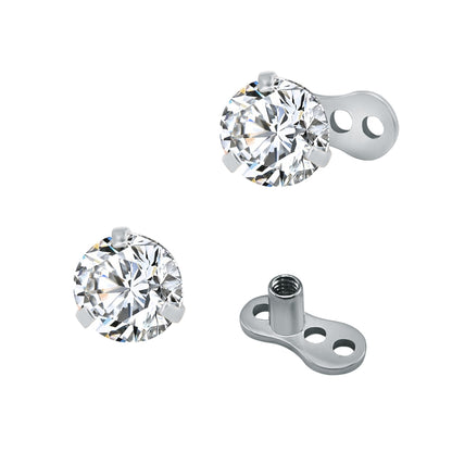 2Pcs 14g Surgical Steel Cubic Zirconia Dermal Anchor Micro Dermals Piercing