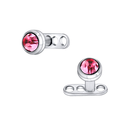 2Pcs 14g Pink Cubic Zirconia Top Dermal Anchor Microdermals Piercing