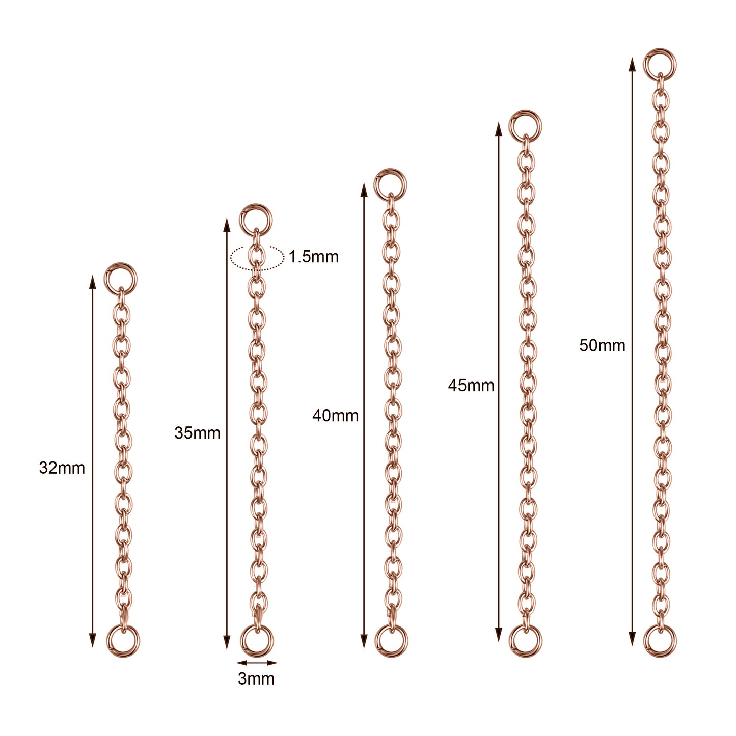 5pcs-set-stainless-steel-rose-gold-nose-stud-chain-economic-set