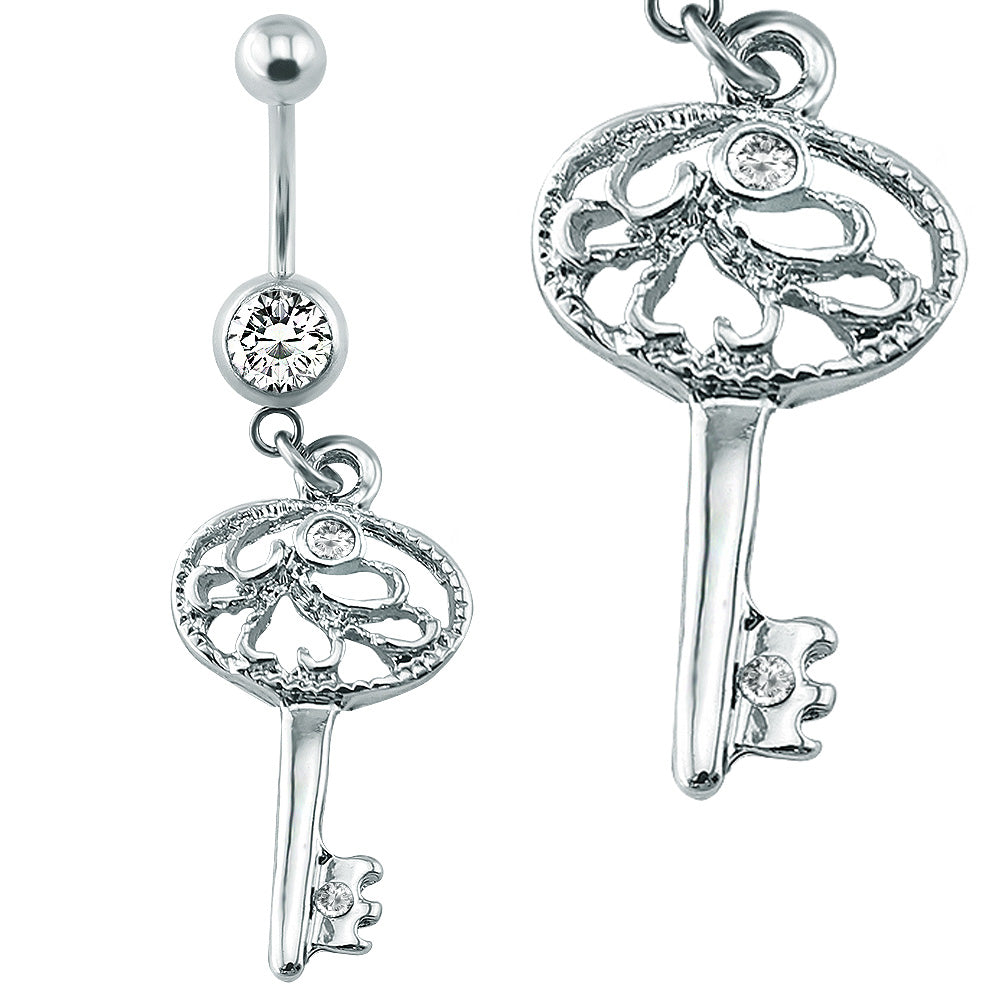 dangle heart belly ring