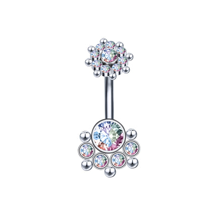 14g Footprint Stainless Steel Ball Belly Button Rings Sun Flower Belly Navel Piercing Jewelry