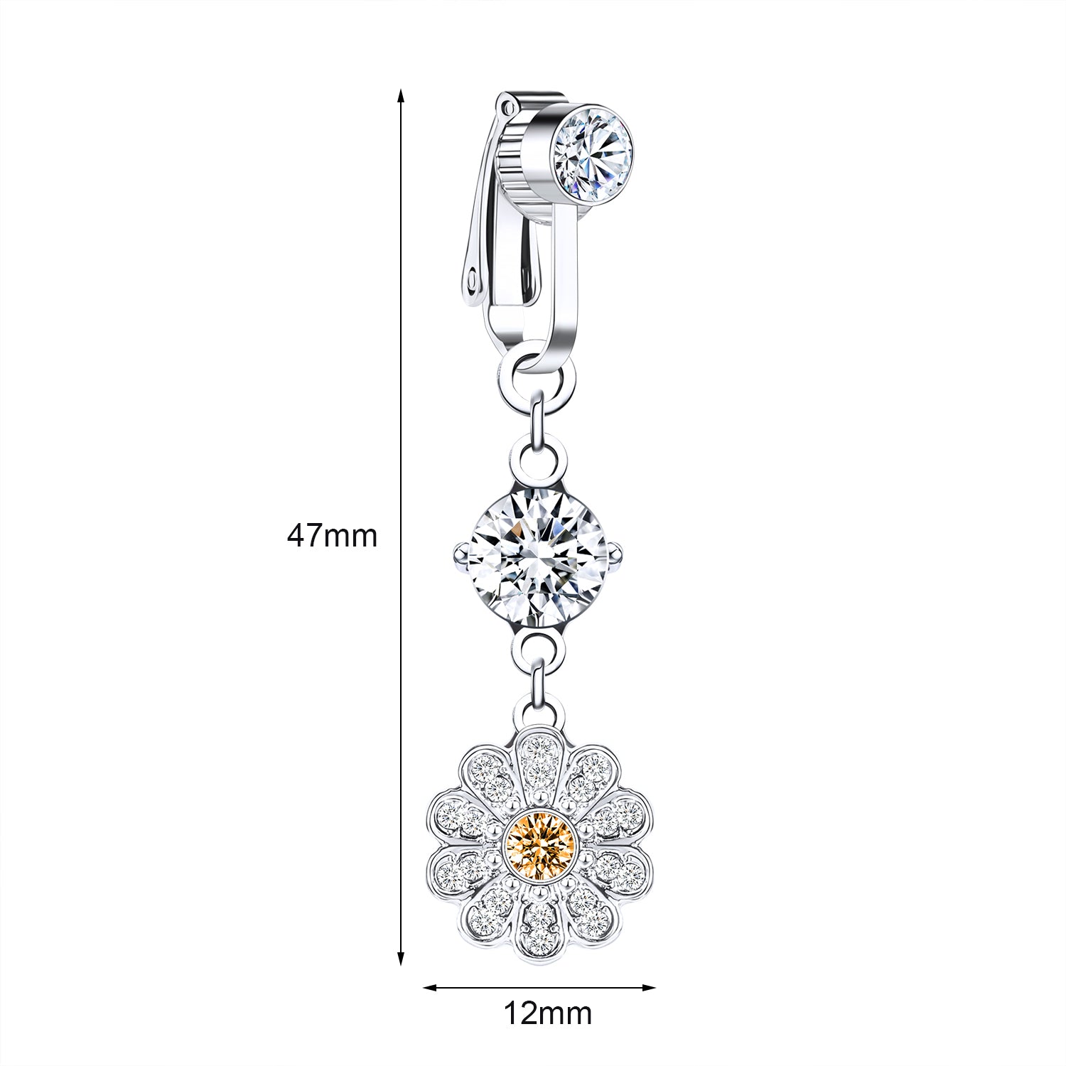 Fake-Silver-Belly-Navel-Clip-Flower-Crystal-Belly-Button-Rings