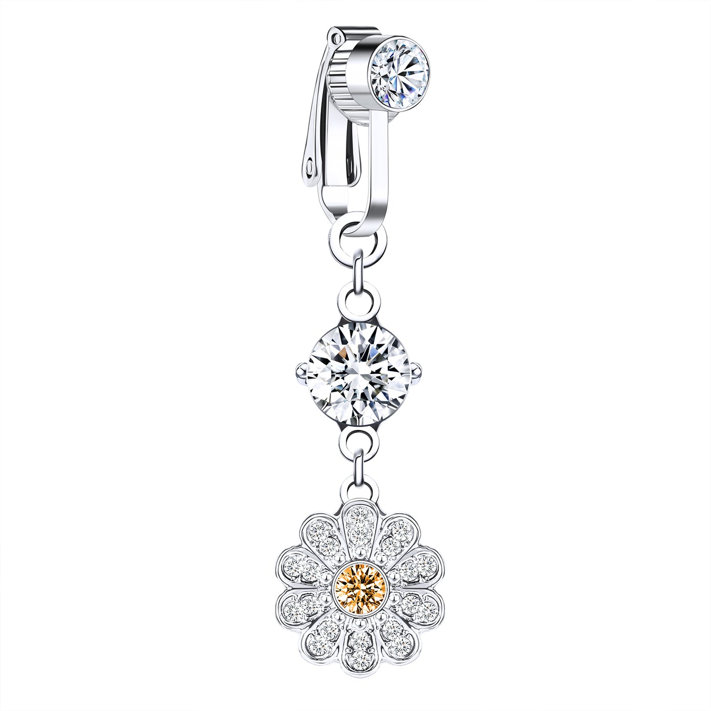 Fake-Silver-Belly-Navel-Clip-Flower-Crystal-Belly-Button-Rings