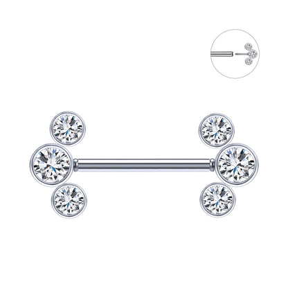 2pcs 14G Plug-in Nipple Ring White Crystal Nipple Piercings