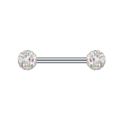 2pcs 14G Simple Nipple Barbell Ring AB White Crystal Nipple Piercing