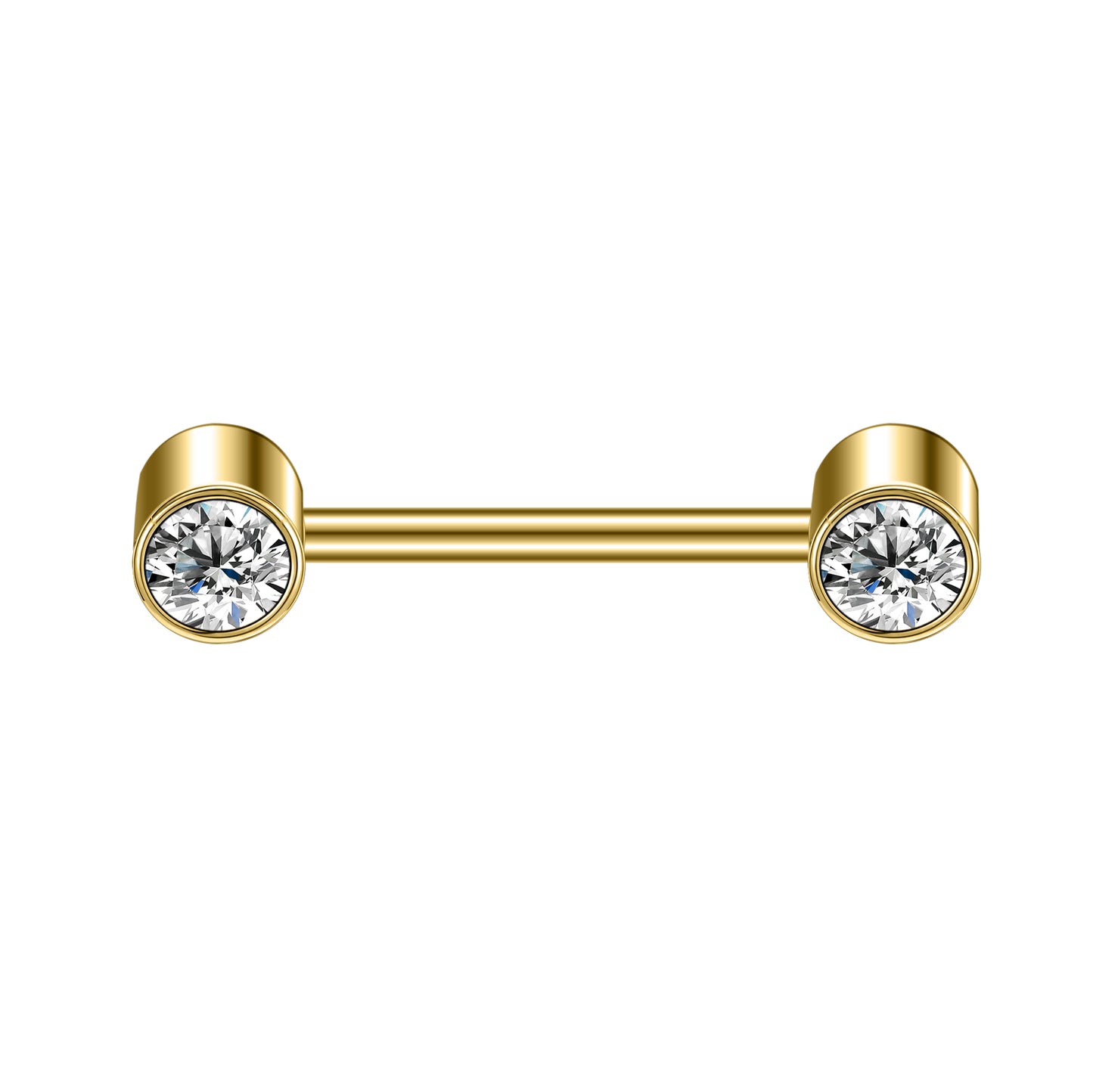 2pcs 14G Simple Nipple Barbell Ring Round Crystal Gold Nipple Piercing