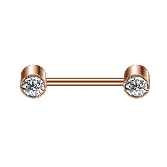 2pcs 14G Simple Nipple Barbell Ring Round Crystal Rose Gold Nipple Piercing