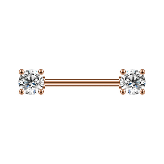 2pcs 14G Simple Nipple Barbell Ring Claw Crystal Rose Gold Nipple Piercing