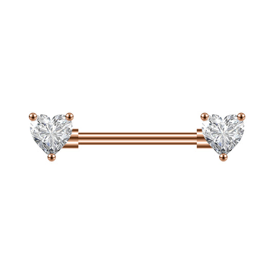 2pcs 14G Heart Crystal Nipple Barbell Ring Rose Gold Claw Nipple Piercing