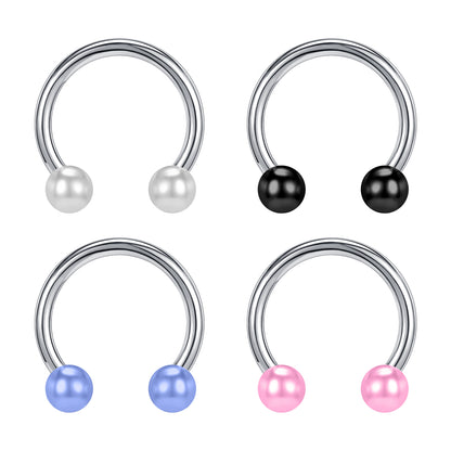 2pcs 14G Pearl Nipple Barbell Ring Horse Shoe Nipple Piercing