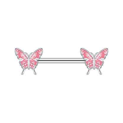 2pcs 14G Butterfly Nipple Barbell Ring Cute Nipple Piercing