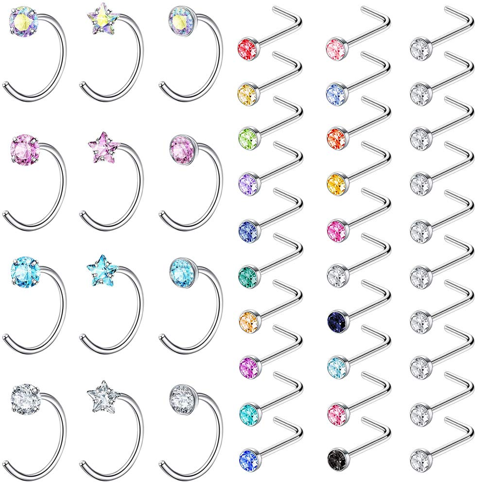 42-Pcs-Set-Star-Round-Crystal-Nose-Rings-L-Shaped-Nose-Studs-Economic-Set