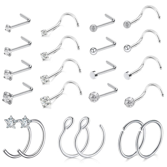 22pcs-set-20g-l-shaped-nose-stud-hoop-nose-rings-cz-nose-screw-piercing