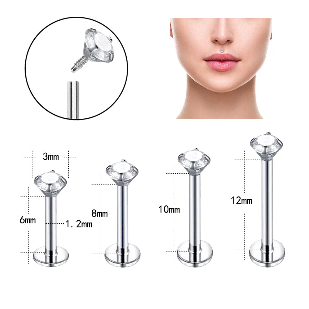 8Pcs/set 16G White Round Crystal Labret Rings Claws Medusa Conch Tragus Lip Piercing-Set