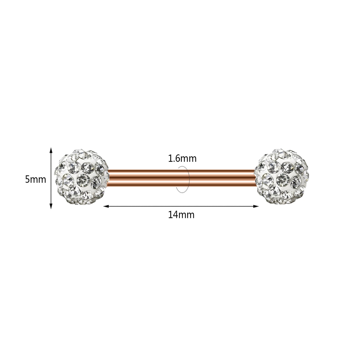 2pcs 14G Simple Nipple Barbell Ring Rose Gold Rod Crystal Nipple Piercing