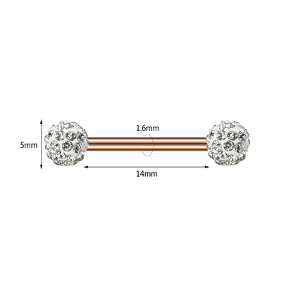 2pcs 14G Simple Nipple Barbell Ring Rose Gold Rod Crystal Nipple Piercing