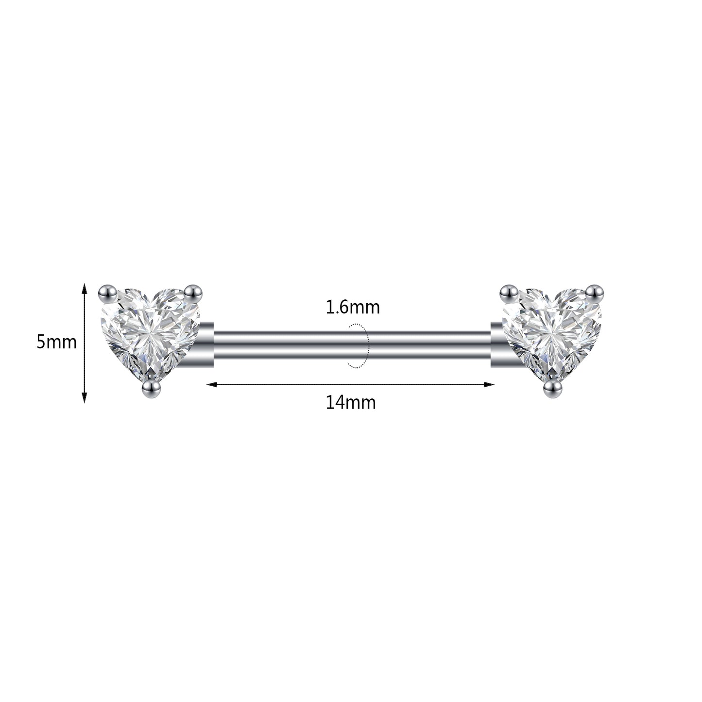 2pcs 14G Heart Crystal Nipple Barbell Ring Gold Claw Nipple Piercing