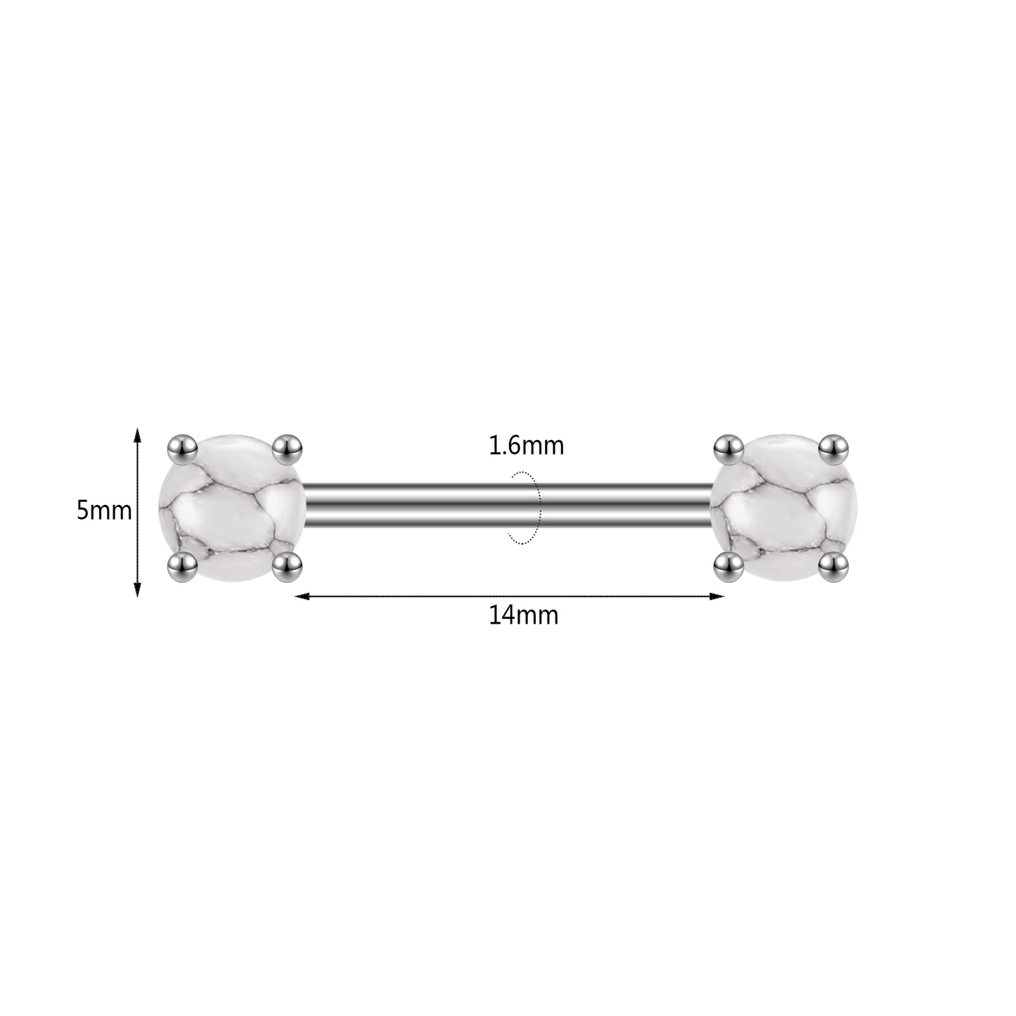 2pcs 14G Black Stone Nipple Barbell Ring Claw Nipple Piercing