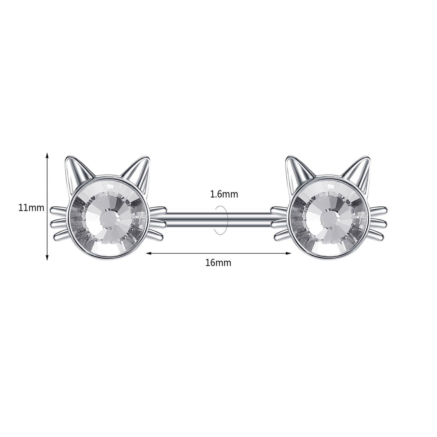 2pcs 14G Silver Cat Nipple Barbell Ring Claw Nipple Piercing