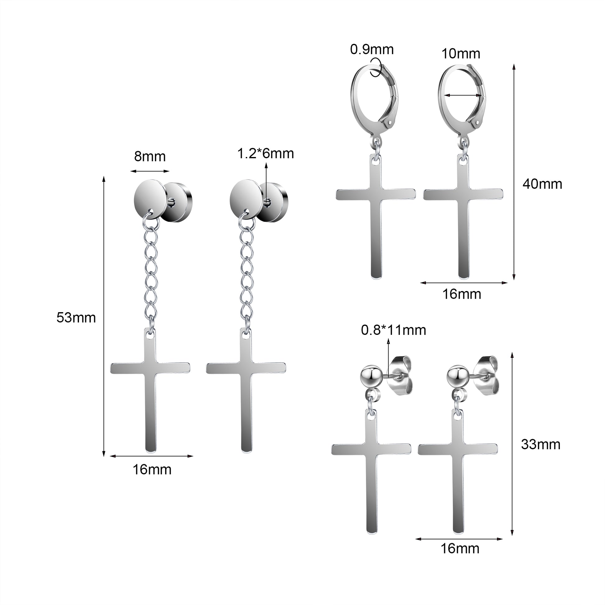 6pcs-set-cross-dangle-stud-earring-silver-black-ear-stud-economic-set