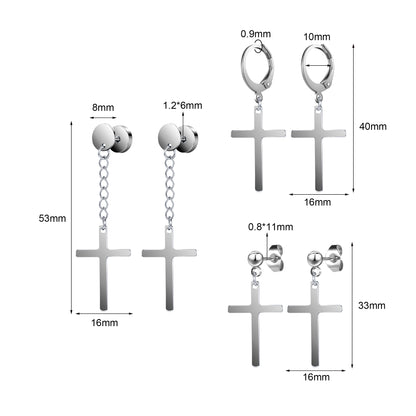 6pcs-set-cross-dangle-stud-earring-silver-black-ear-stud-economic-set