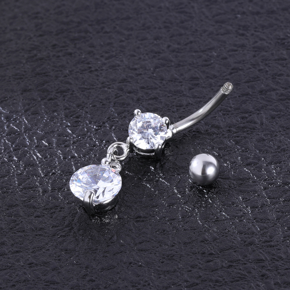 Classic Round Zirconia Dangle Belly Piercing Navel Ring Body Jewelry