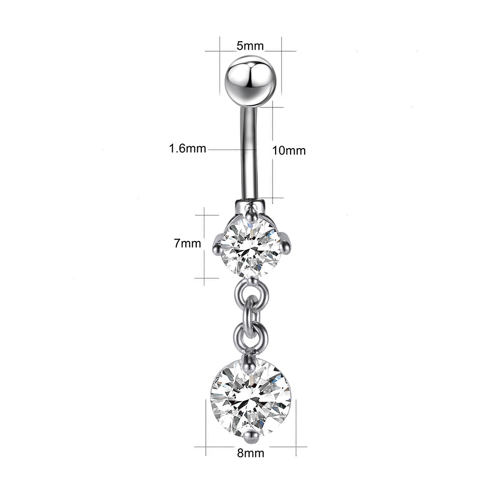 Classic Round Zirconia Dangle Belly Piercing Navel Ring Body Jewelry