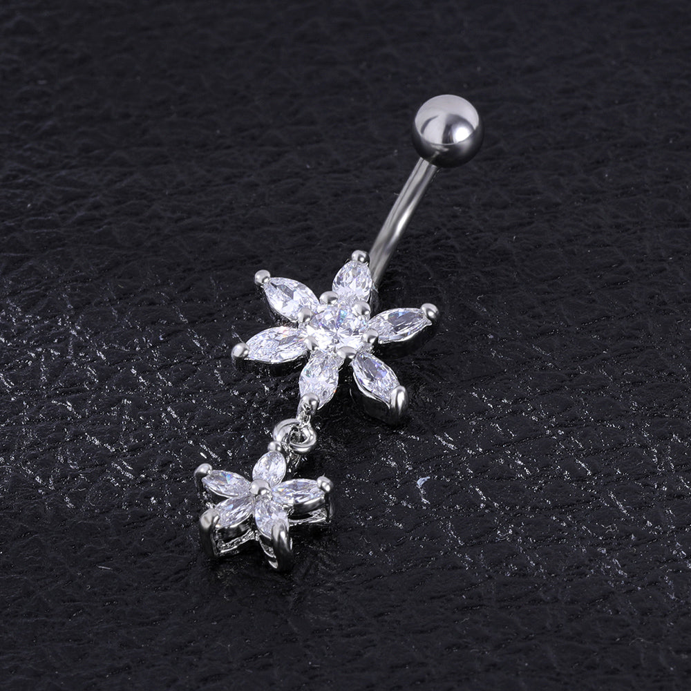 Flower Zirconia Belly Button Piercing Dangle Navel Ring Body Jewelry